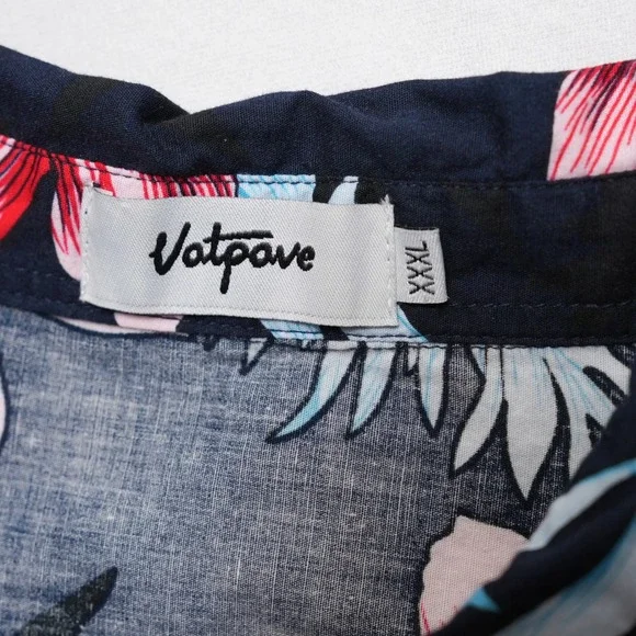 Vatpave Mens XXXL Hawaiian Shirt Black Hibiscus Floral Aloha Short Sleeve - Picture 3 of 10